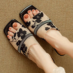 Women's Square Toe Floral Mesh Rhinestone Trim Stiletto Mule