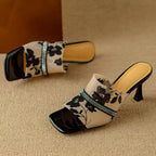 Women's Square Toe Floral Mesh Rhinestone Trim Stiletto Mule