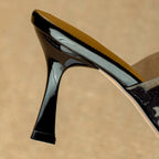 Women's Square Toe Floral Mesh Rhinestone Trim Stiletto Mule