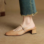 Women's Square Toe Open-Back Mary Jane Block Heel