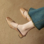 Women's Square Toe Open-Back Mary Jane Block Heel
