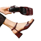 Women's Square Toe T-Strap Block Heel Sandal