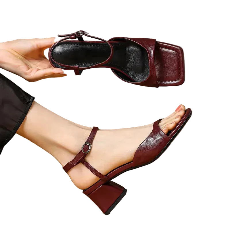 Women's Square Toe T-Strap Block Heel Sandal