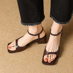 Women's Square Toe T-Strap Block Heel Sandal