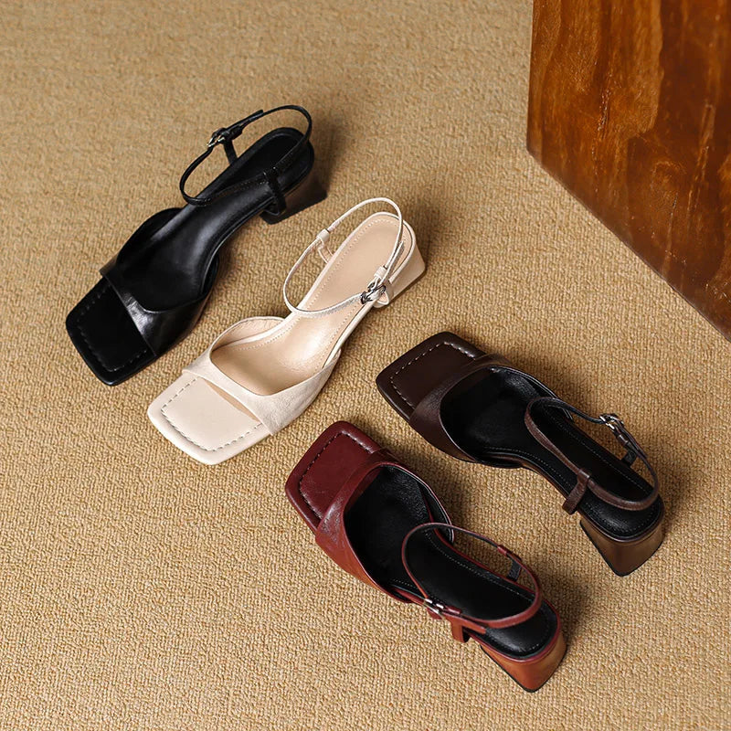 Women's Square Toe T-Strap Block Heel Sandal
