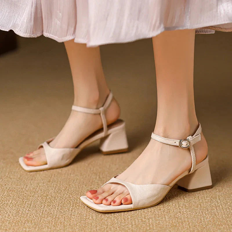 Women's Square Toe T-Strap Block Heel Sandal