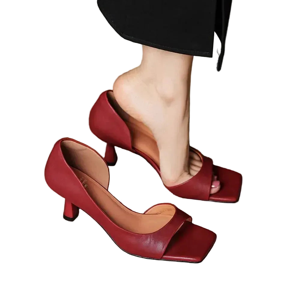 Women's Square Toe Wide-Vamp Flared Heel Mule