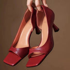 Women's Square Toe Wide-Vamp Flared Heel Mule
