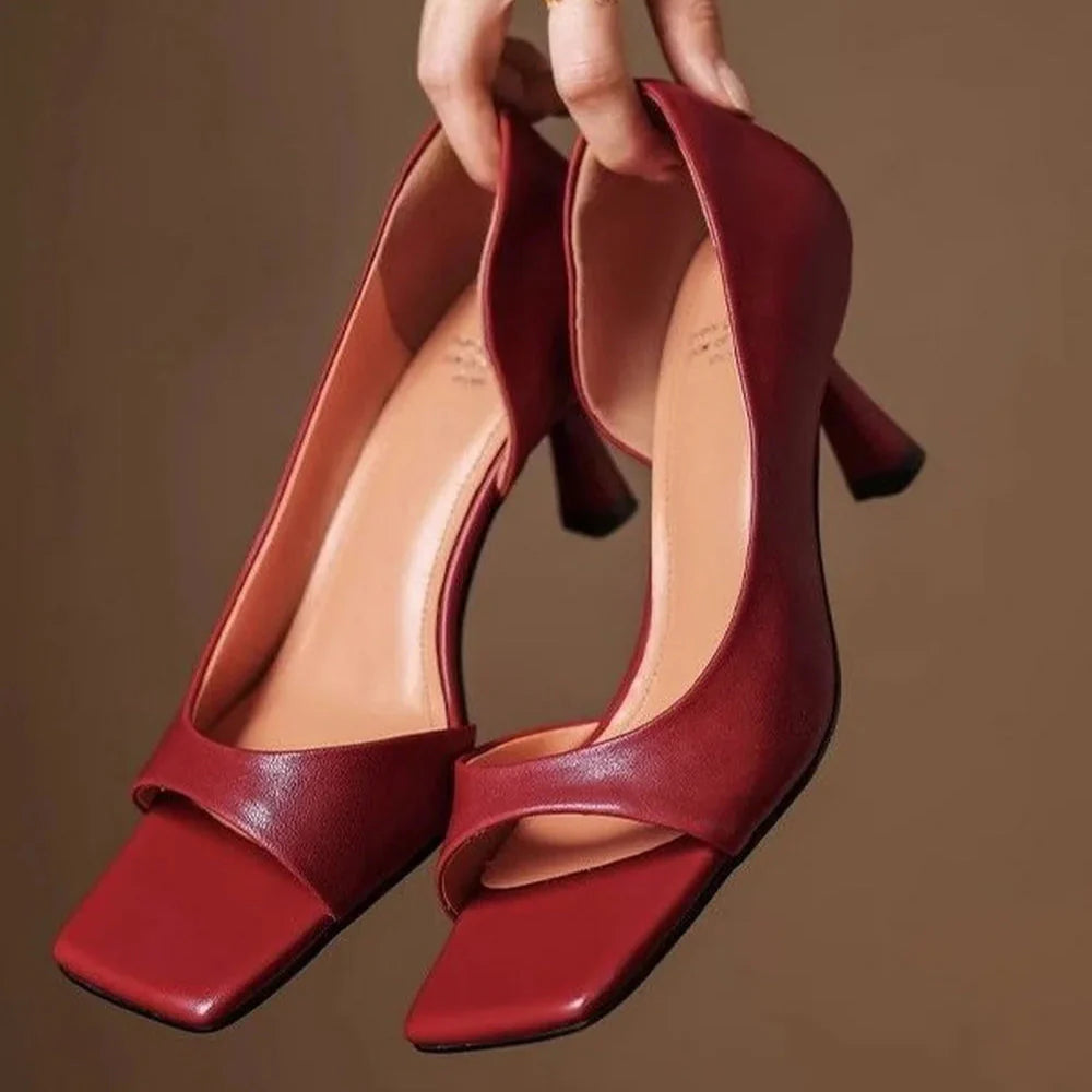 Women's Square Toe Wide-Vamp Flared Heel Mule