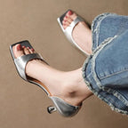 Women's Square Toe Wide-Vamp Flared Heel Mule