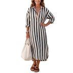 Women's Striped Button-Front Midi Shirt Dress
