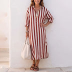 Women's Striped Button-Front Midi Shirt Dress