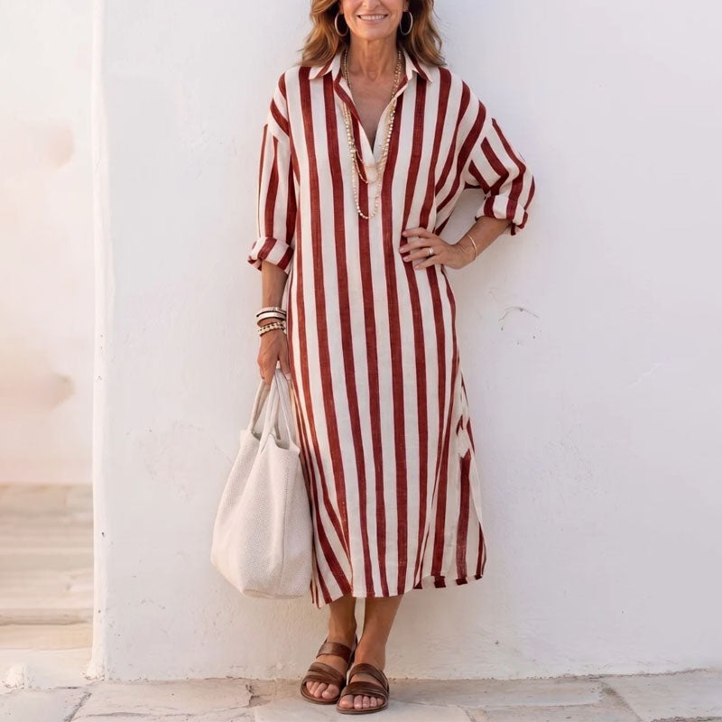 Women's Striped Button-Front Midi Shirt Dress