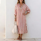 Women's Striped Button-Front Midi Shirt Dress