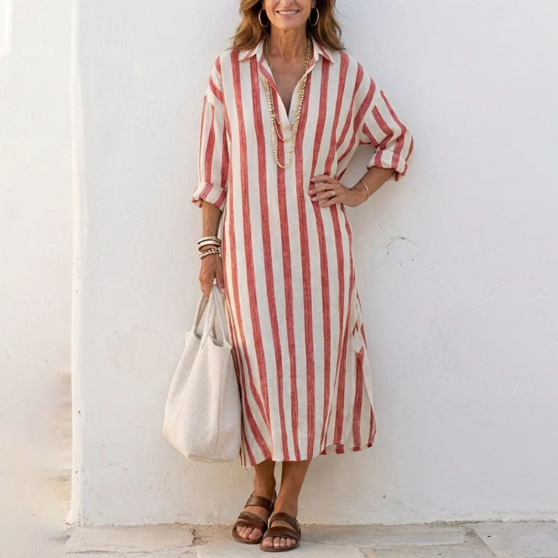 Women's Striped Button-Front Midi Shirt Dress