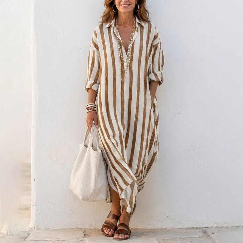 Women's Striped Button-Front Midi Shirt Dress