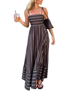 Women's Striped Maxi Dress with Cut-Out Back