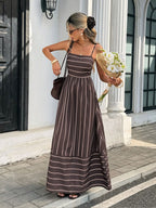 Women's Striped Maxi Dress with Cut-Out Back