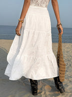 Women's Tiered Maxi Skirt with Floral Embroidery