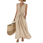 Women's Twist-Knot V-Neck Maxi Dress