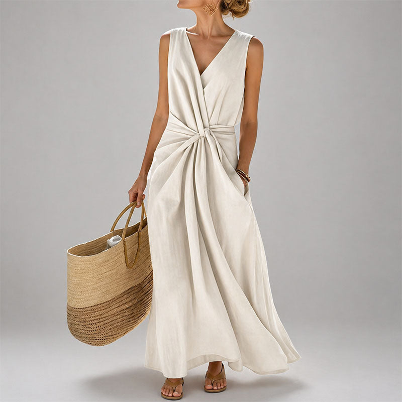 Women's Twist-Knot V-Neck Maxi Dress