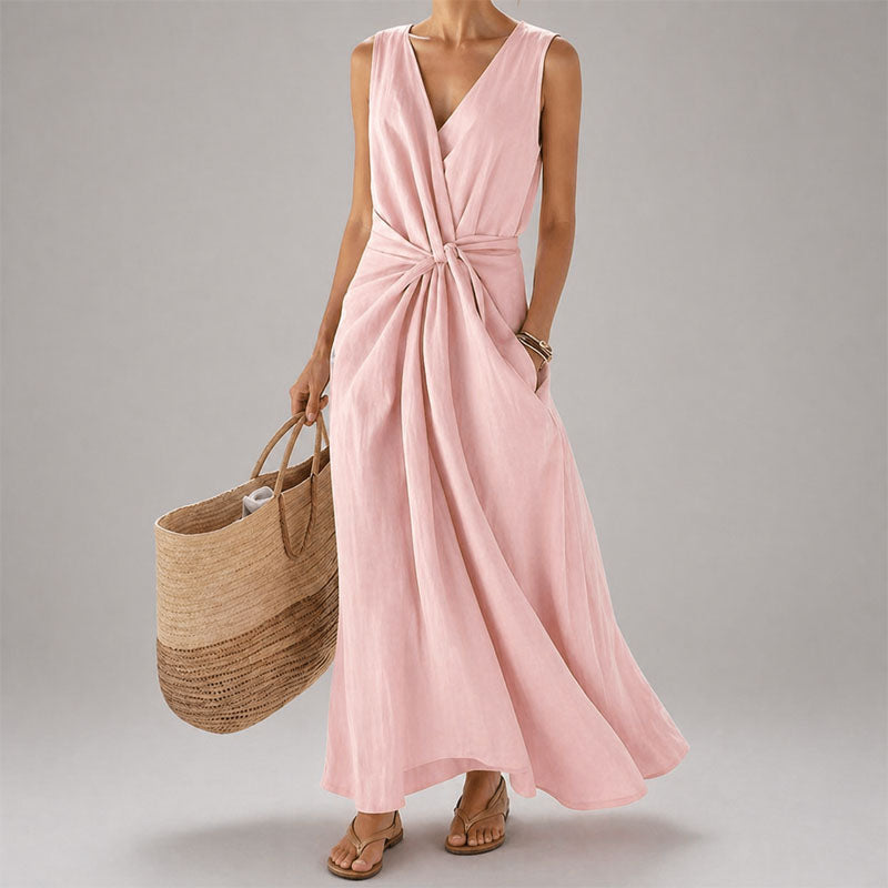 Women's Twist-Knot V-Neck Maxi Dress