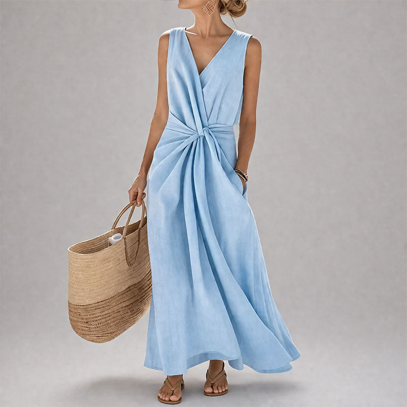 Women's Twist-Knot V-Neck Maxi Dress