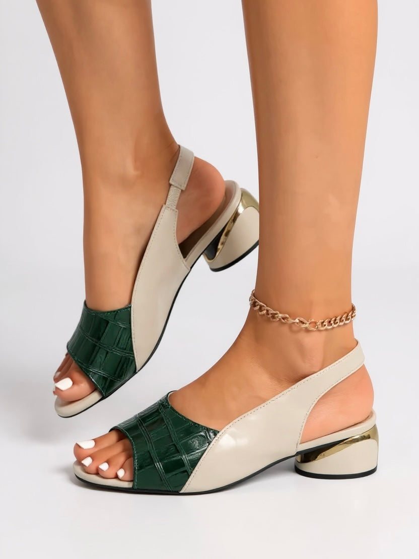 Women's Two-Tone Croc-Embossed Slingback Low Heels