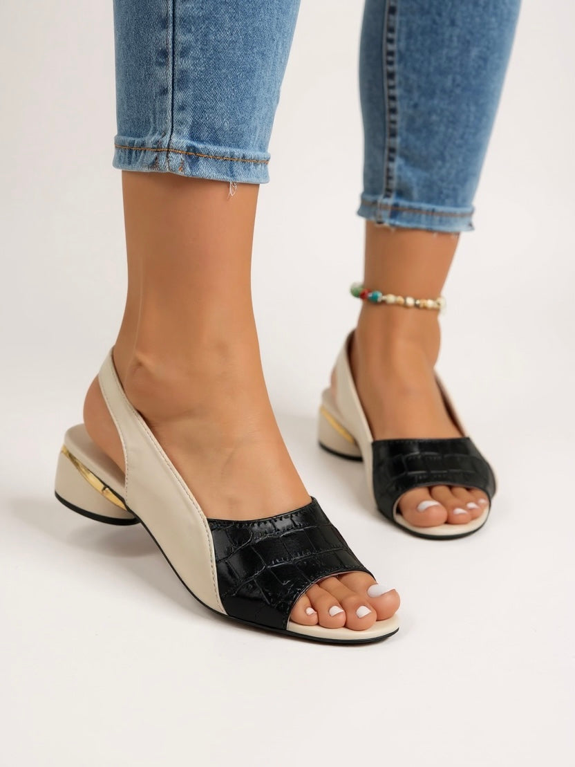 Women's Two-Tone Croc-Embossed Slingback Low Heels