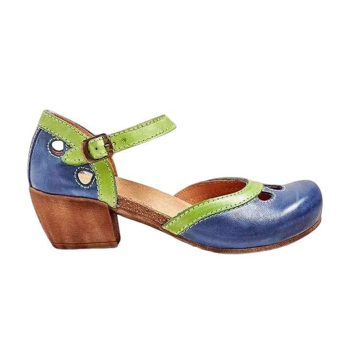 Women's Two-Tone Mary Jane Block Heels with Cutout Detail