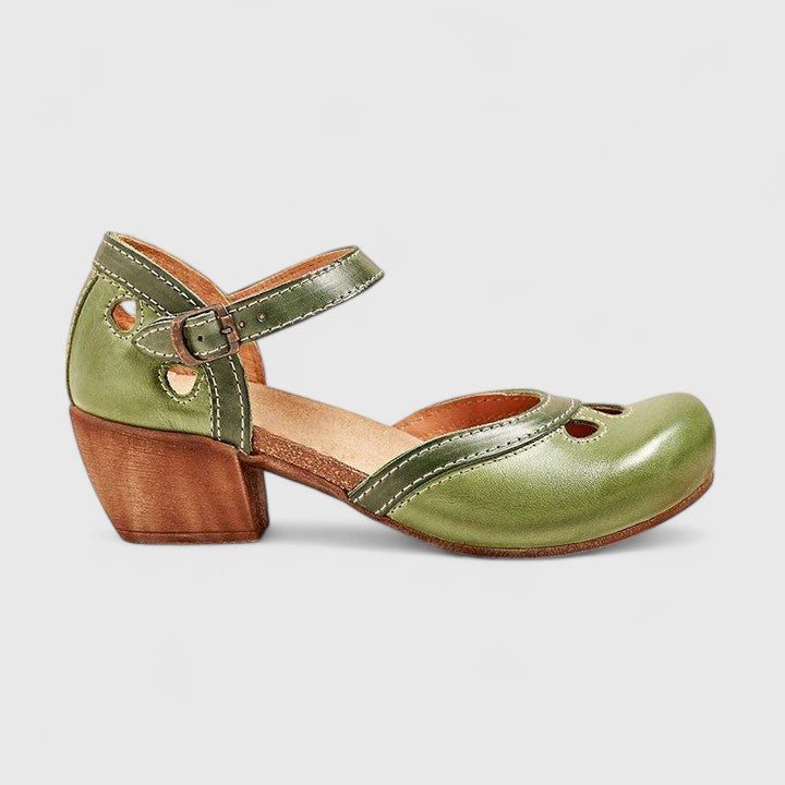 Women's Two-Tone Mary Jane Block Heels with Cutout Detail