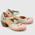Women's Two-Tone Mary Jane Block Heels with Cutout Detail