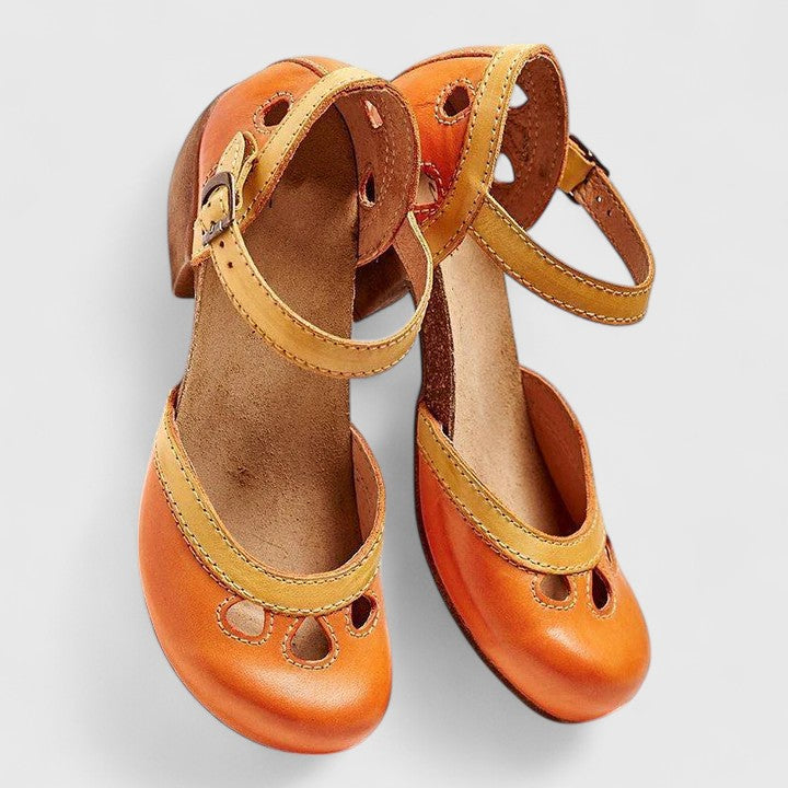 Women's Two-Tone Mary Jane Block Heels with Cutout Detail
