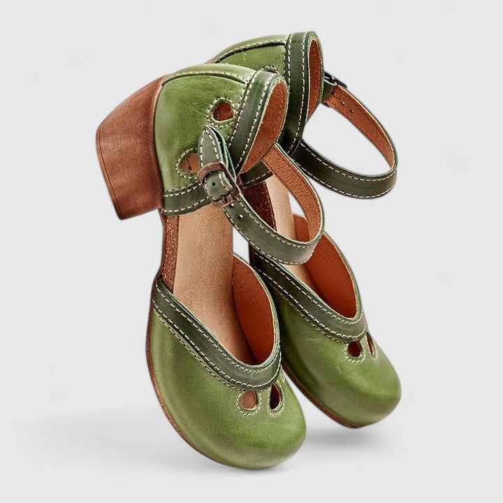Women's Two-Tone Mary Jane Block Heels with Cutout Detail