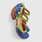 Women's Two-Tone Mary Jane Block Heels with Cutout Detail