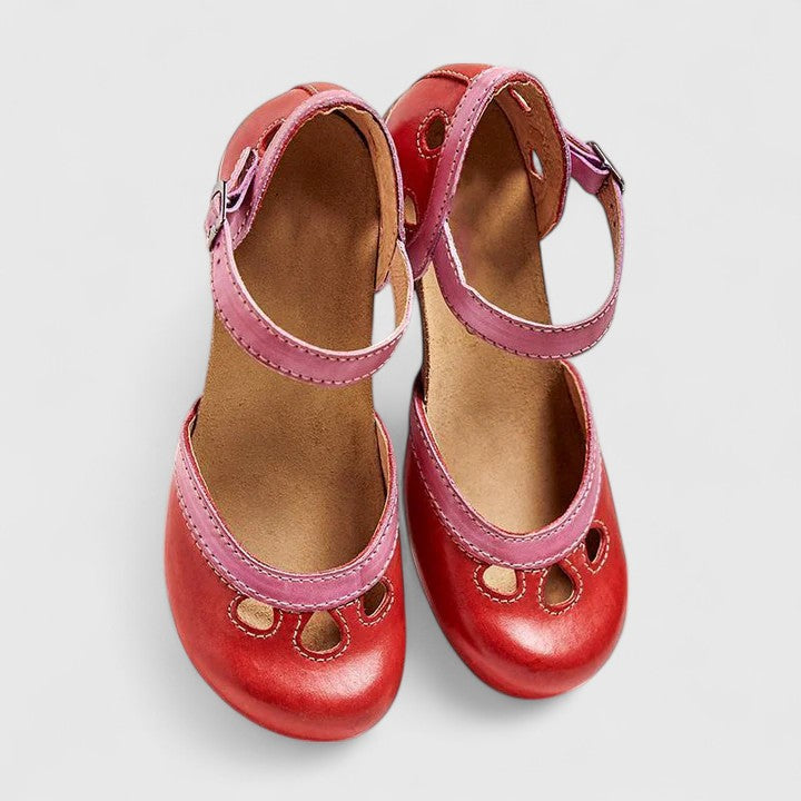 Women's Two-Tone Mary Jane Block Heels with Cutout Detail