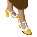 Women's Two-Tone T-Strap Block Heel Mary Jane