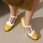 Women's Two-Tone T-Strap Block Heel Mary Jane