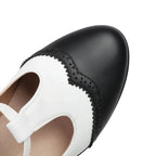 Women's Two-Tone T-Strap Block Heel Mary Jane