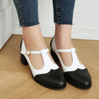 Women's Two-Tone T-Strap Block Heel Mary Jane