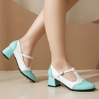 Women's Two-Tone T-Strap Block Heel Mary Jane
