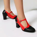Women's Two-Tone T-Strap Block Heel Mary Jane