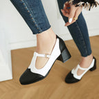 Women's Two-Tone T-Strap Block Heel Mary Jane