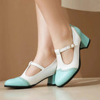 Women's Two-Tone T-Strap Block Heel Mary Jane