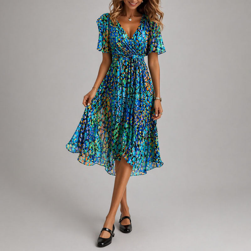 Women's Wrap Midi Dress With Flutter Sleeves