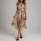Women's Wrap Midi Dress With Flutter Sleeves